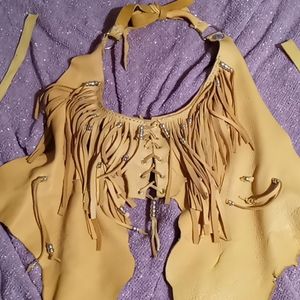 Gorgeous deer skin halter top, fringed and beaded
